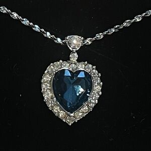 Titanic Heart Of The Ocean Blue Crystal Heart Necklace Pendant Jewelry CZ